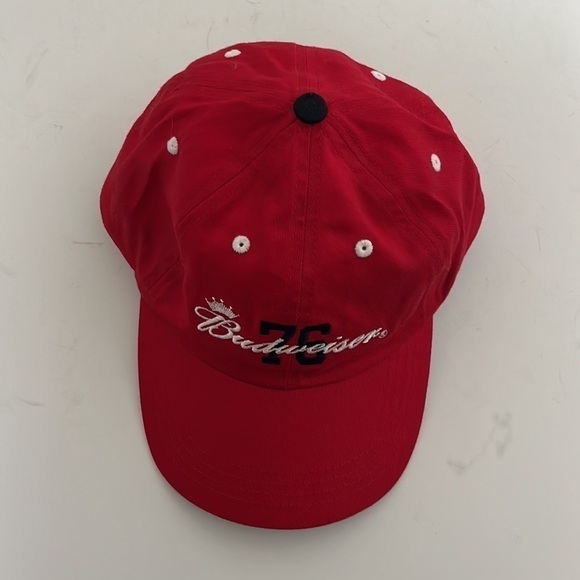 Budweiser 76 Hat  Cap Red Adjustable Hook &Loop Back Strap Adult - Picture 8 of 11